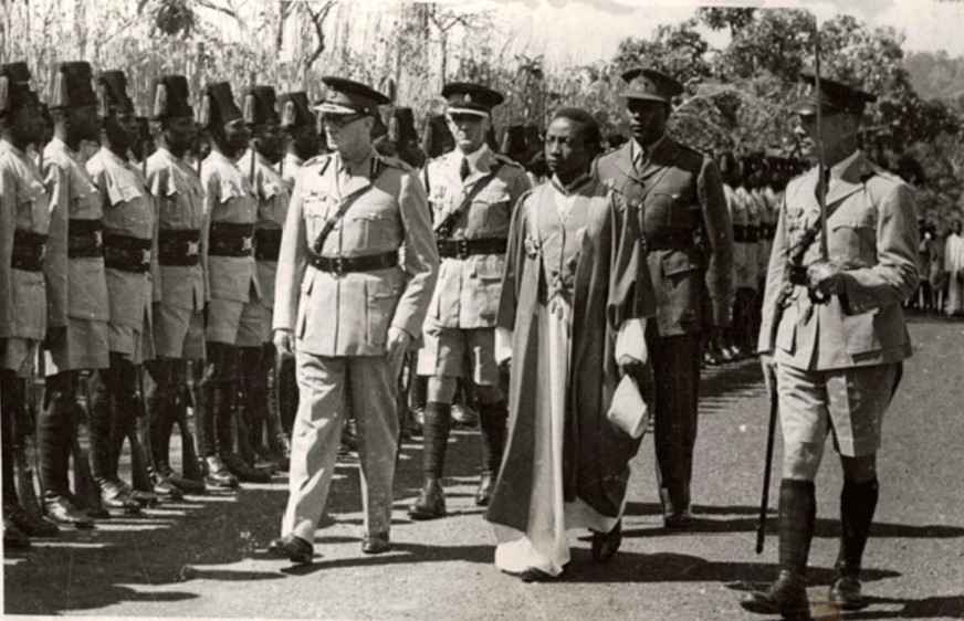Kabaka Muteesa II inspecting a guard of honor 