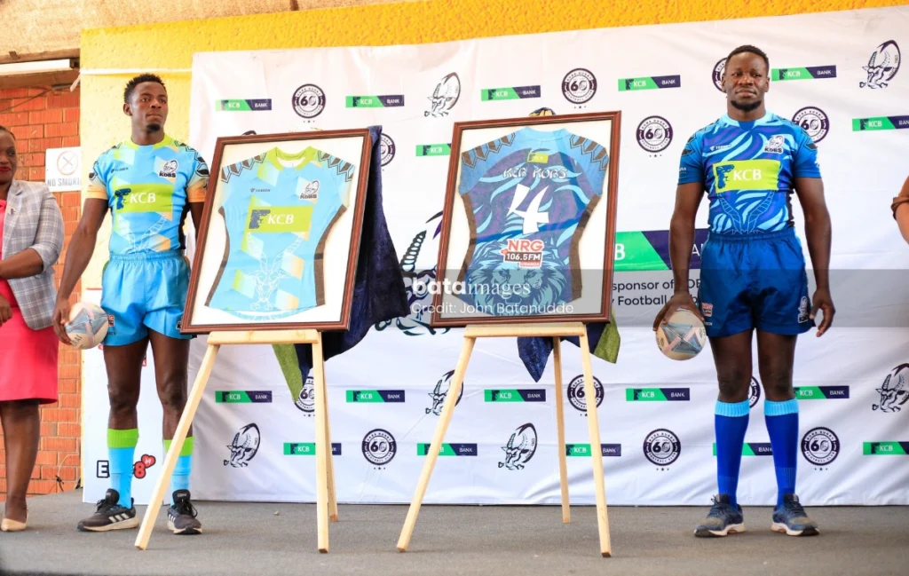 KCB Bank Uganda and NRG Radio branding prominently displayed on the new KOBs RFC kit.