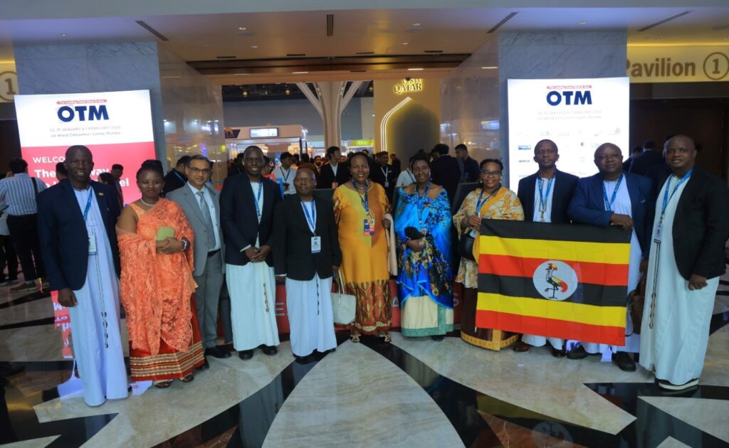 Vibrant Uganda pavilion at OTM Tourism Expo, attracting international tourism buyers and showcasing unique travel experiences