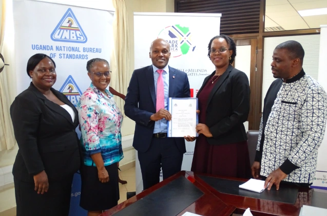 UNBS and TMA officials during the signing ceremony at UNBS headquarters in Bweyogerere.