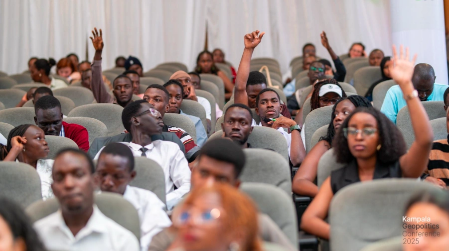 Delegates attend the 2025 Kampala Geopolitics Conference at Makerere University’s Yusuf Lule Auditorium.