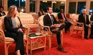 Ben MacWilliams, Brandi Oliver, Ambassador Adonia, and Ambassador Popp during Starlink meeting with President Museveni at State House Nakasero