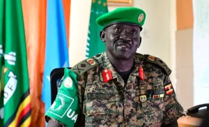 Maj-Gen Richard Otto in UPDF uniform during a press briefing
